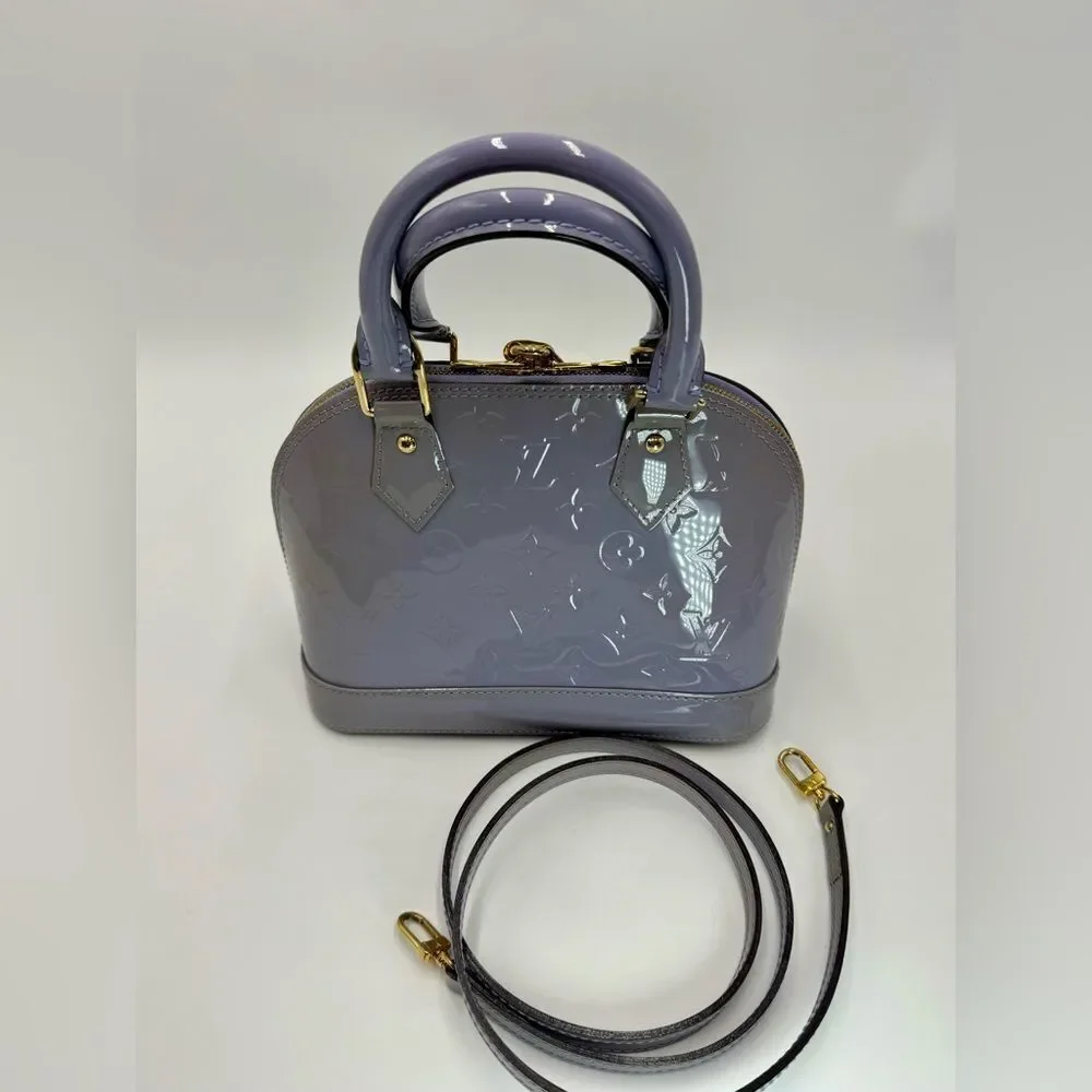Auth Louis Vuitton Small Purple Lilas Vernis Monogram Alma BB Crossbody Bag - Picture 11 of 16
